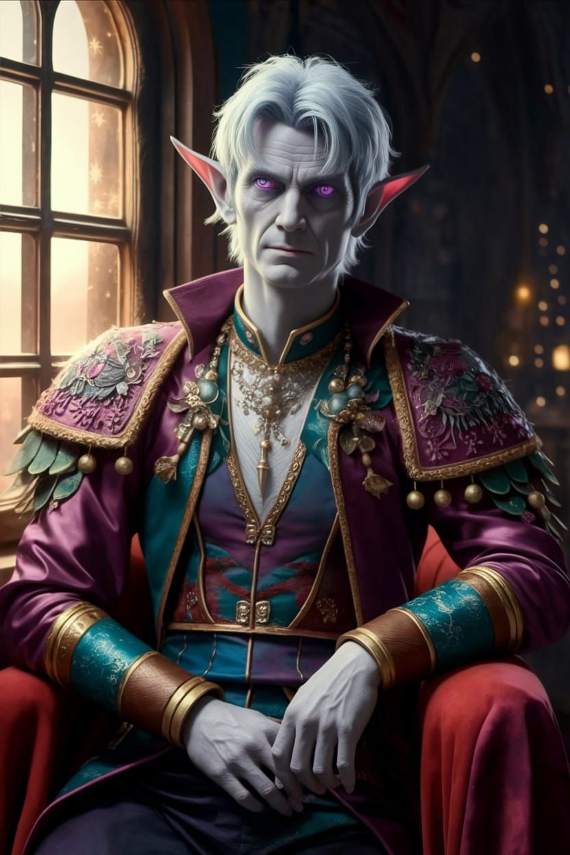 Dark Elf Hero in Vibrant Attire Basks in Mysterious Light