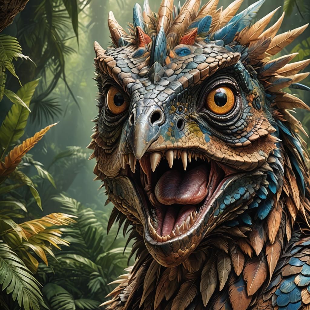 Hyperrealistic Avian Dinosaur Portrait in Paleoart Style
