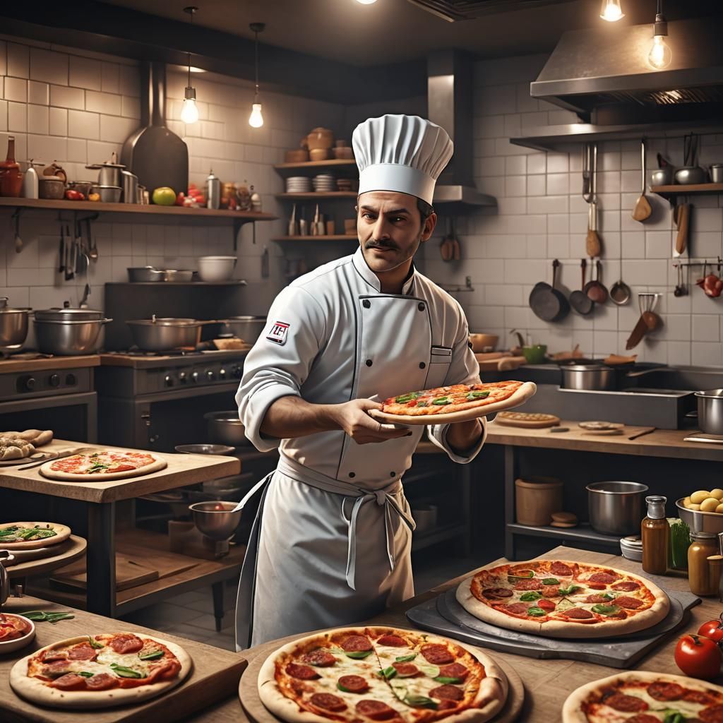 Italian Chef Making Pizza: 3D Render