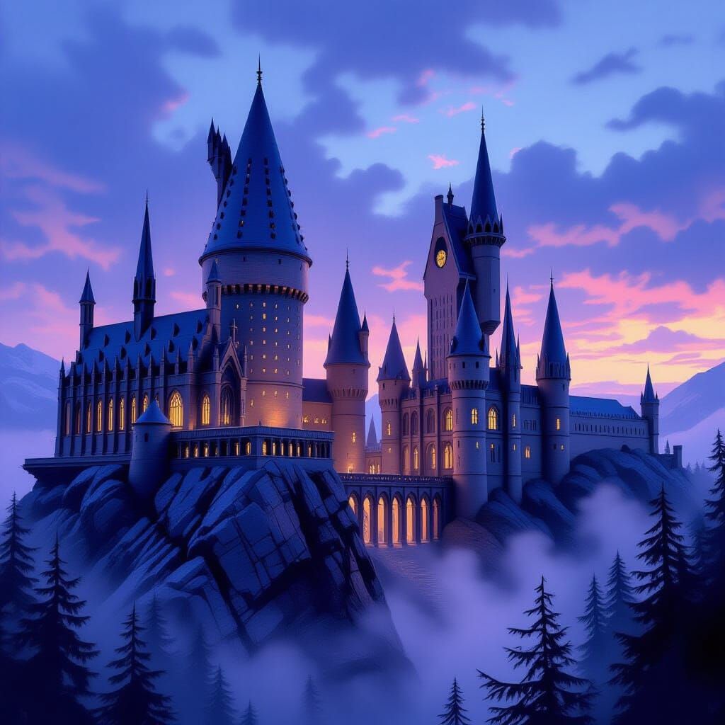 Hogwarts Castle at Dusk in Painterly Fantasy Style