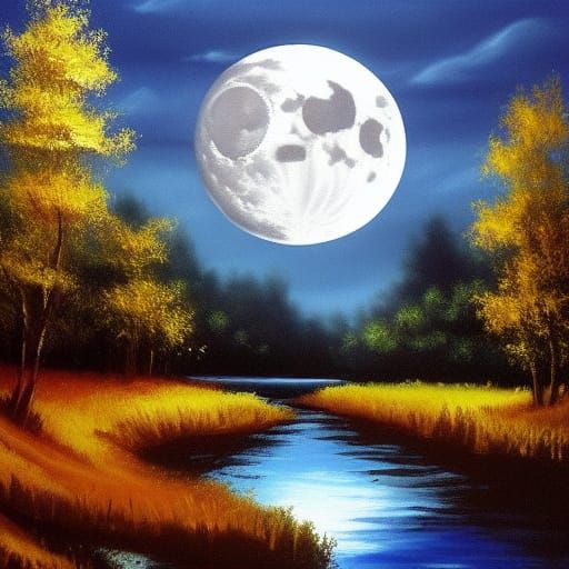 Bob Ross Style: Scottish Moonlit Stream