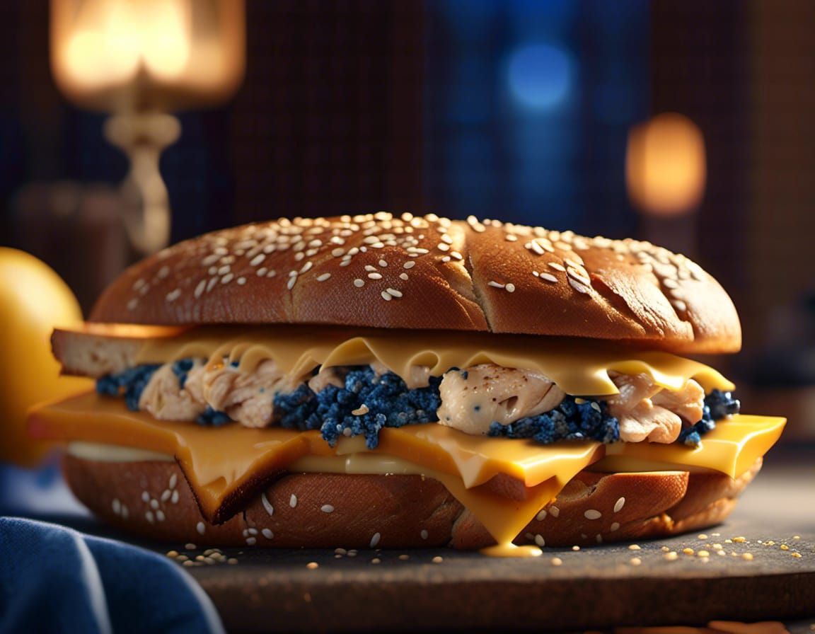 Hyperrealistic Turkey and Cheese Sandwich Still Life