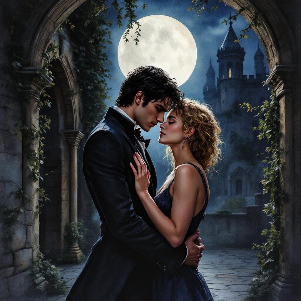 Romantic Gothic Gay Scene in Watercolor Style