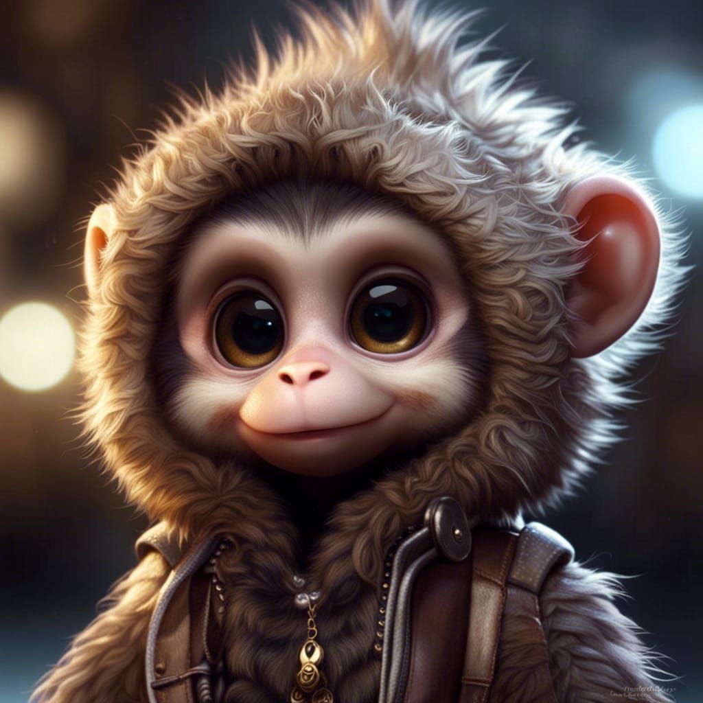 Chibi Monkey in Streetwear, Detailed Digital Art