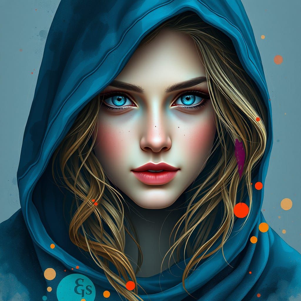 Ethereal Watercolor Portrait of a Mysterious Young Woman