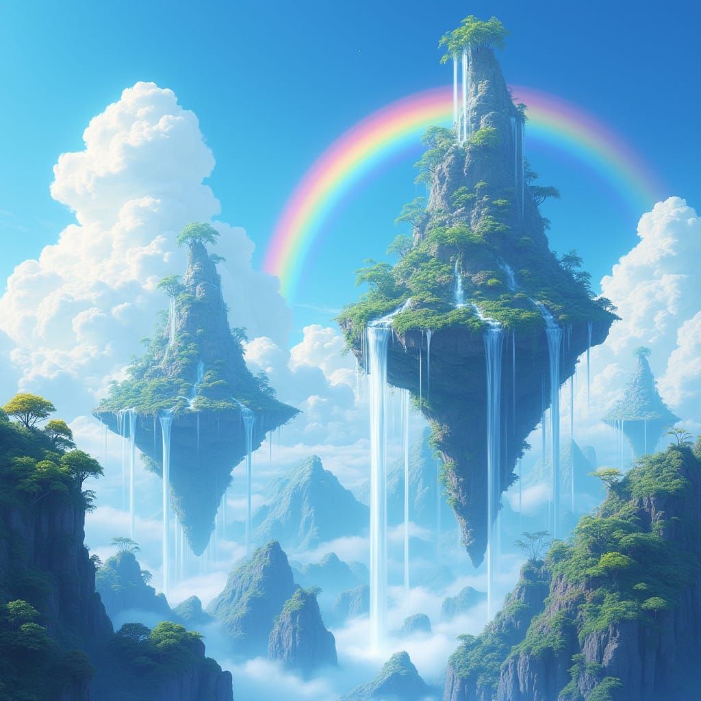 Floating Islands in a Brilliant, Dreamlike Sky