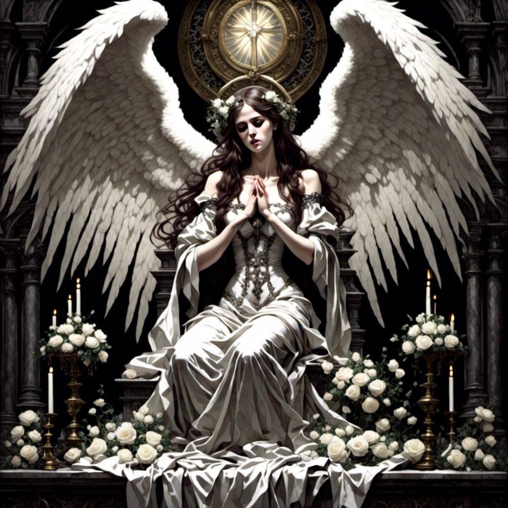 Gothic Angel Praying at Altar Digital Art