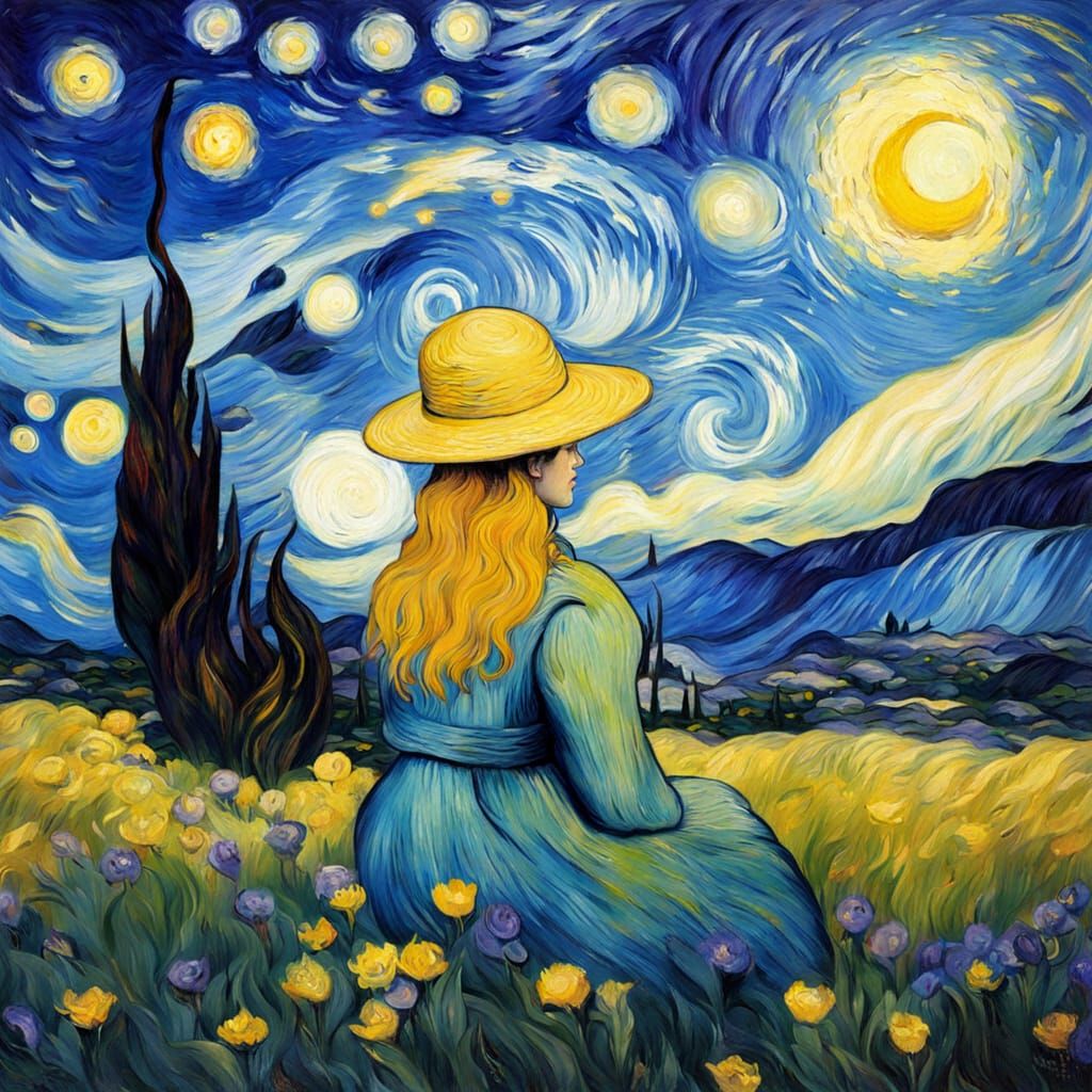 Ethereal Fey in Starry Field: Impasto Painting