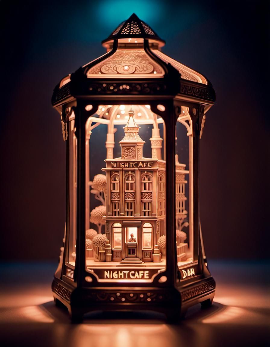 Glowing NightCafe Lantern in Clockpunk Style