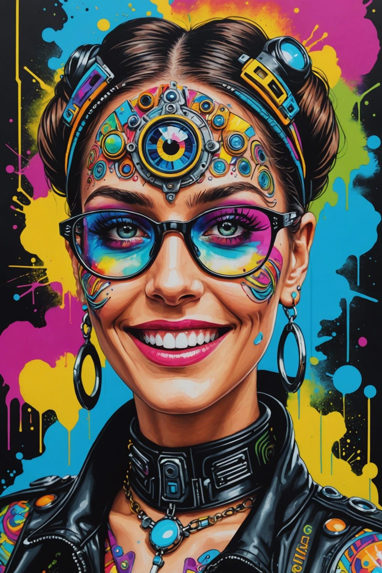 Psychedelic Cyber Queen in Cyberpunk Graffiti Art