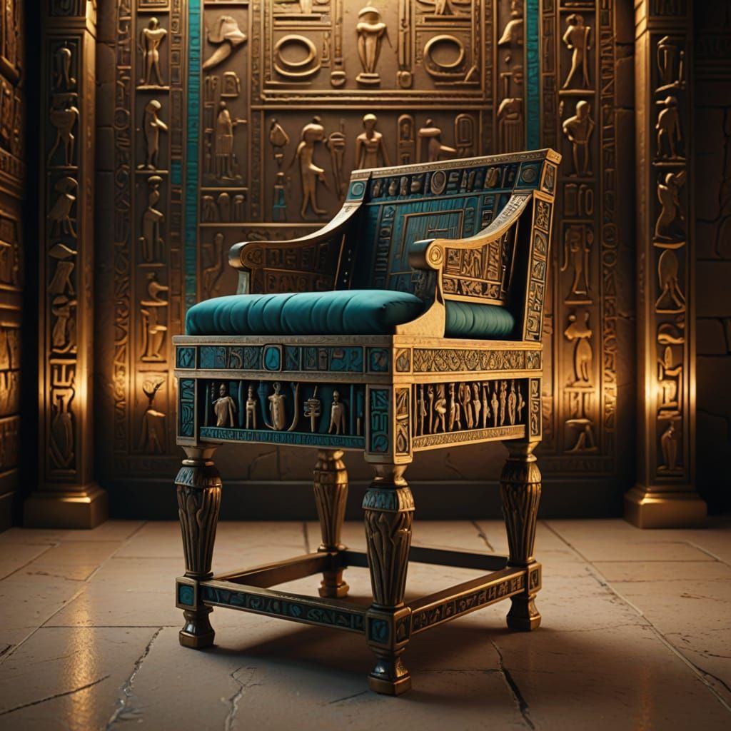 Ancient Egyptian Ebony Throne in Warm Golden Light