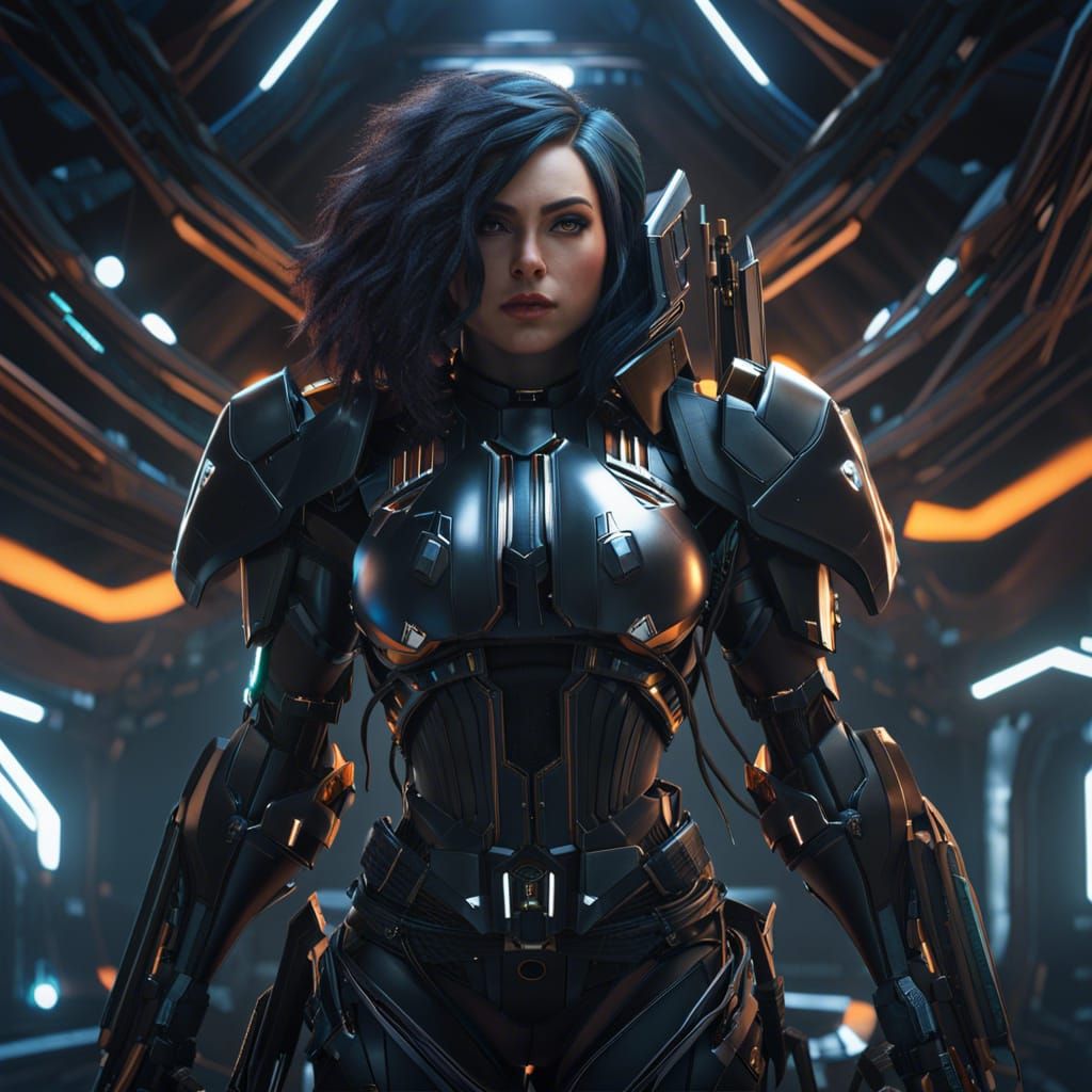 Girl in Futuristic Powered Armor, Hyperdetailed 8k Render