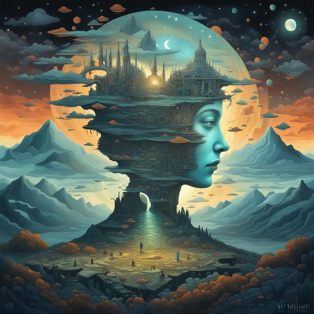 Delusion landscape with remnants of broken civilisation