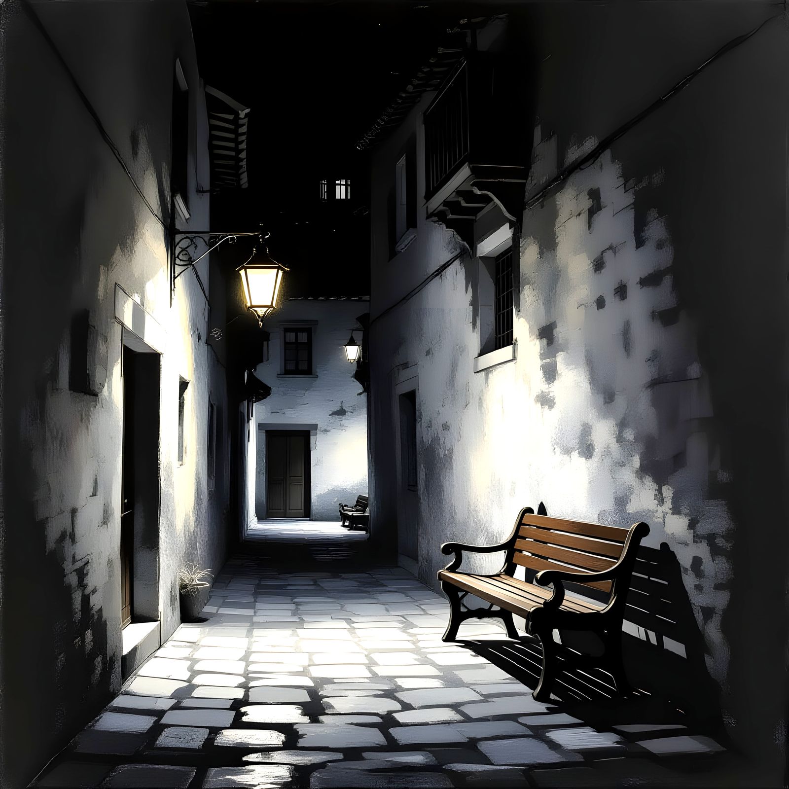 September Night in Hidden Courtyard with Lantern