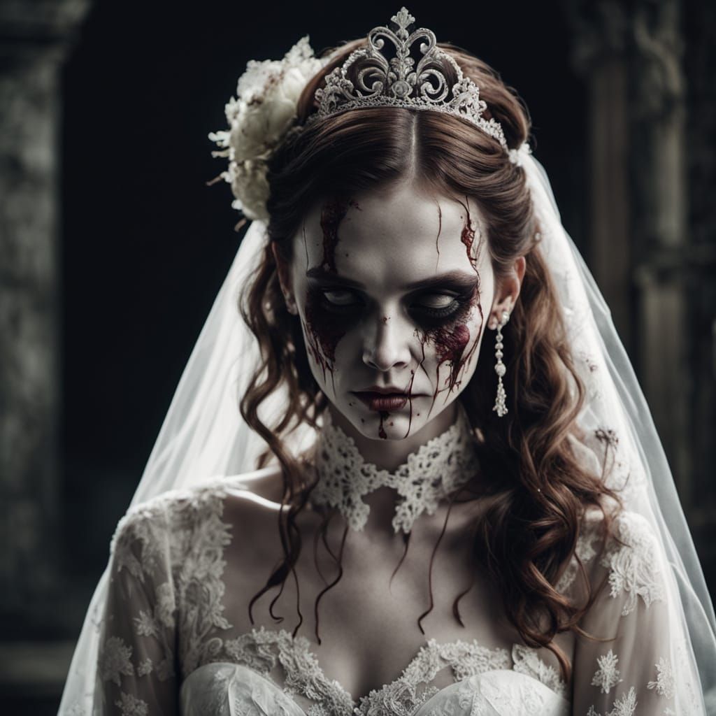 Eerie Zombie Bride Transformation in Gothic Graveyard