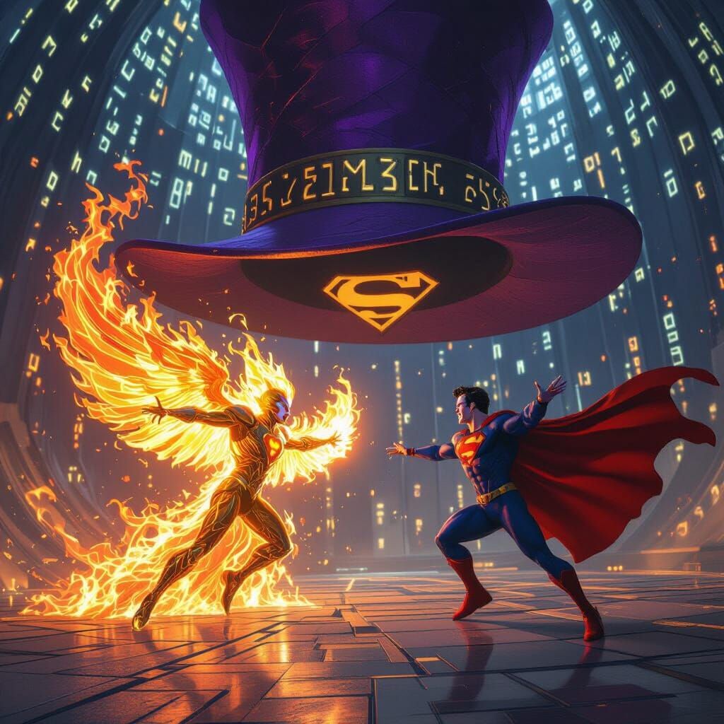 Superman in a Magical Hat: 3D Rendered Scene