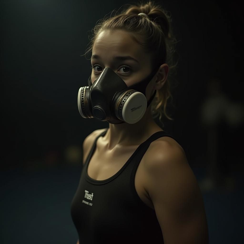 Gymnast's Focus: Cinematic Performance with Respirator