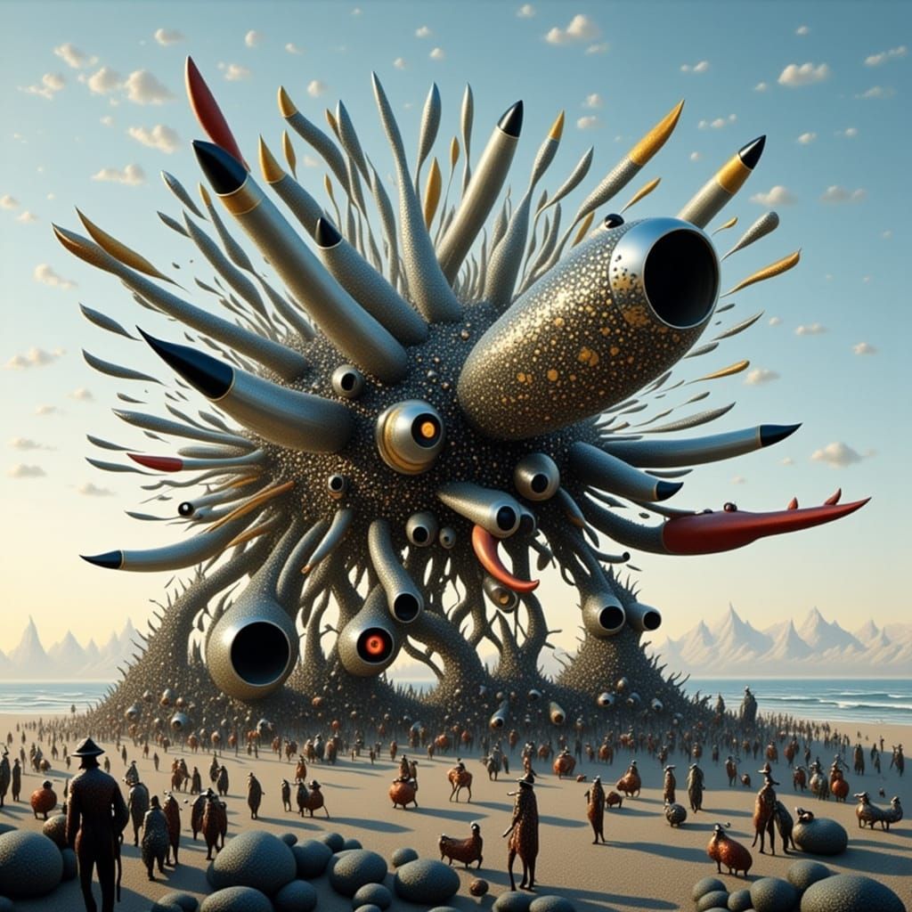 Surreal Seaside Monument in Golden Light