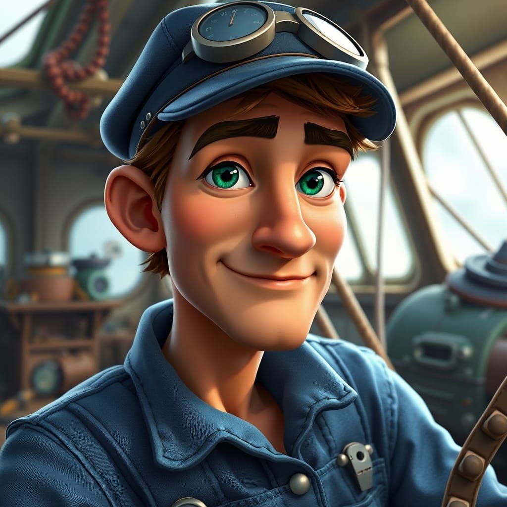 Zeppelin Engineer Portrait in Animated Style
