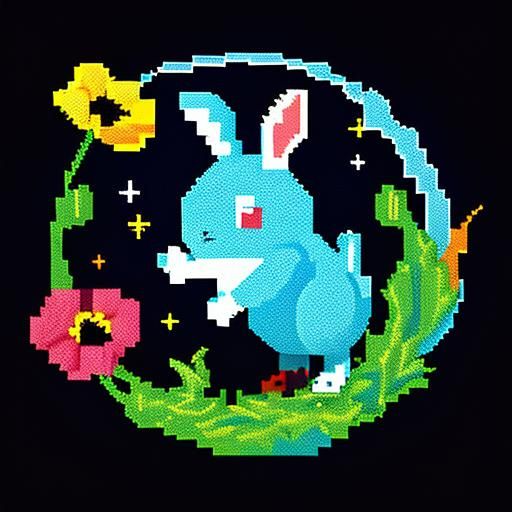 Pixelated Rabbit and Cabbage in Space: 8-bit Art