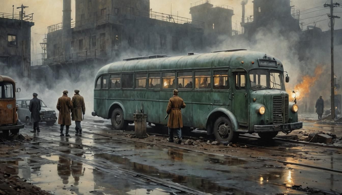 Foggy Soviet Steel Mill: Art Deco Monument