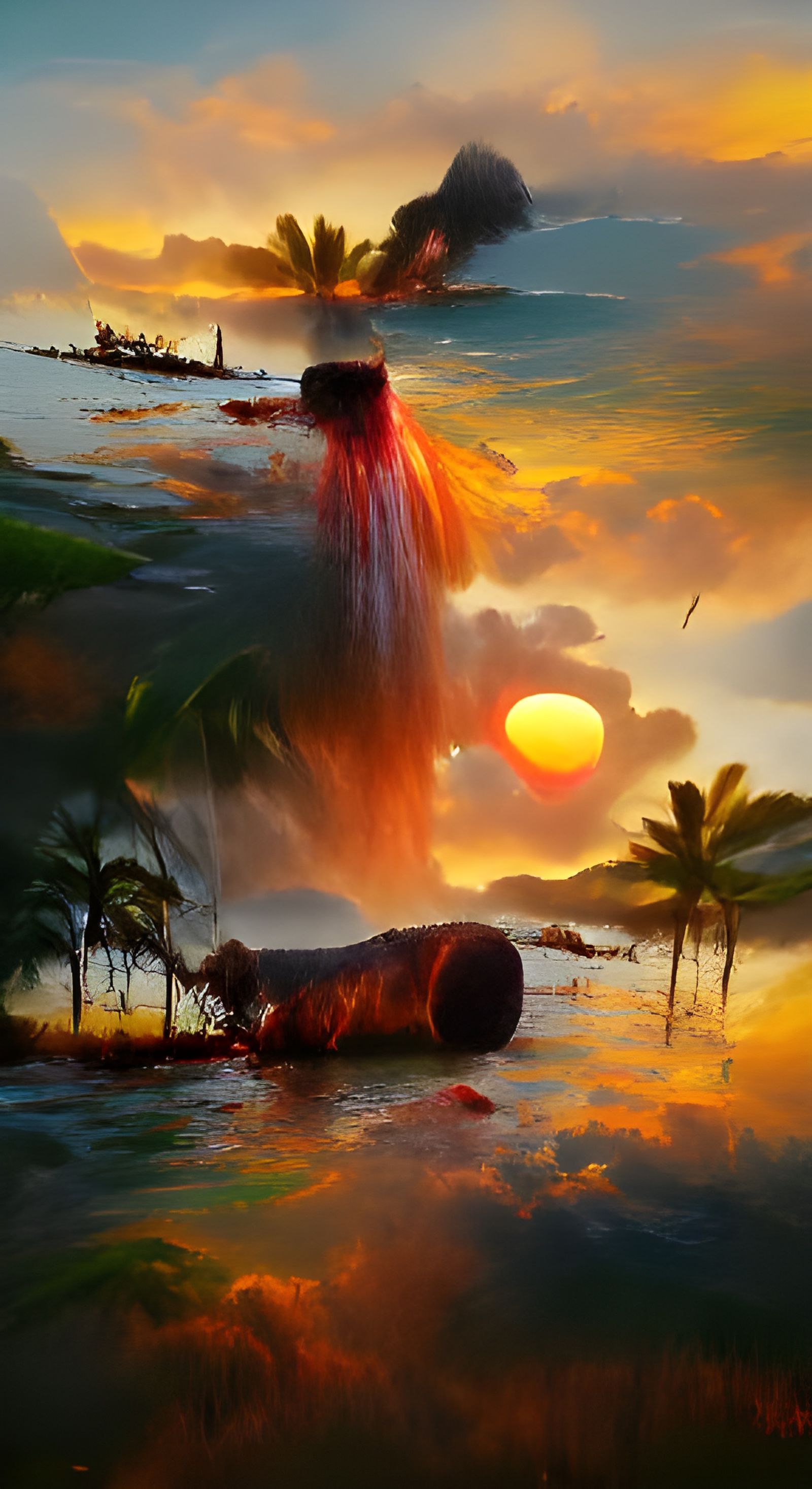 Vibrant Hawaiian Sunset Digital Illustration
