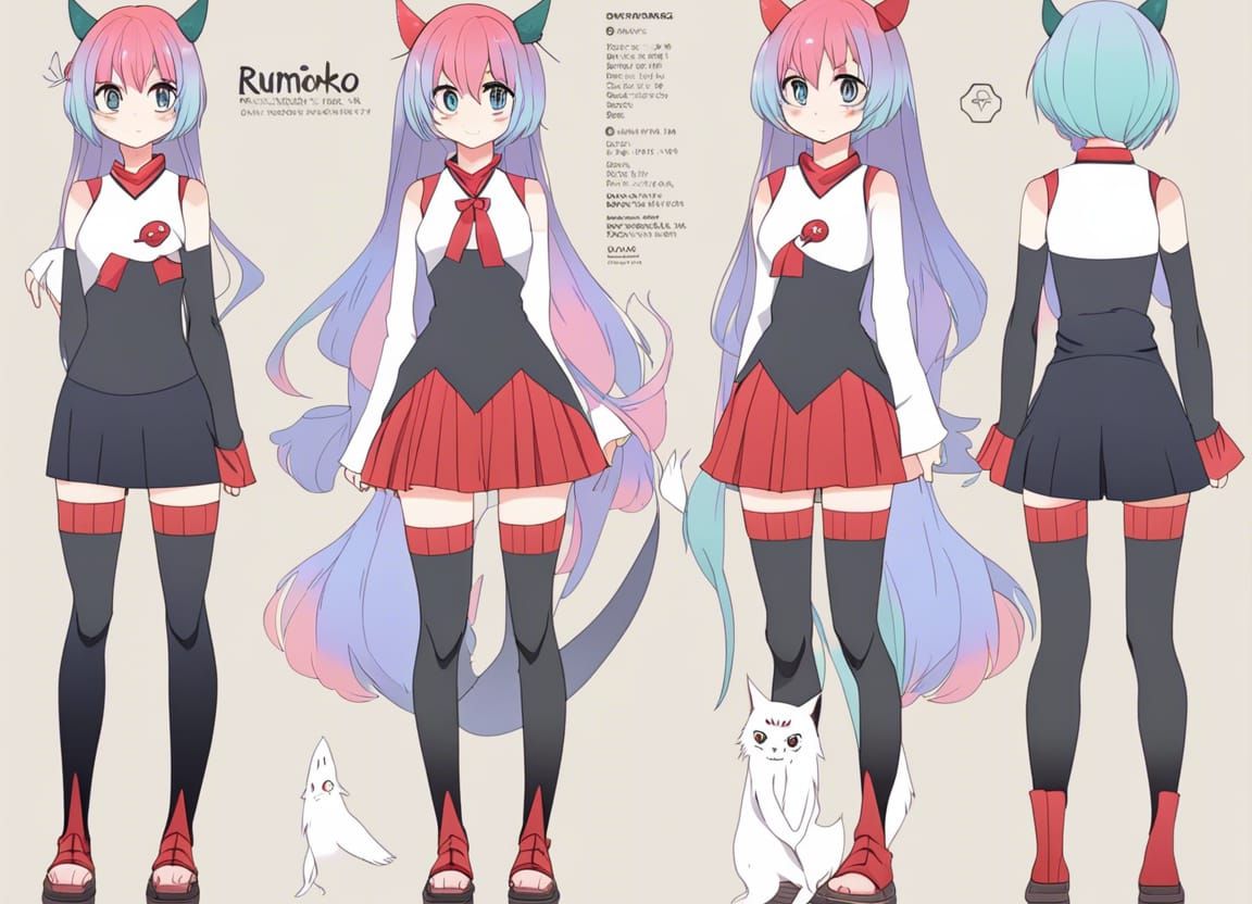 Anime Demon Girl Reference Sheet in Bishoujo Style