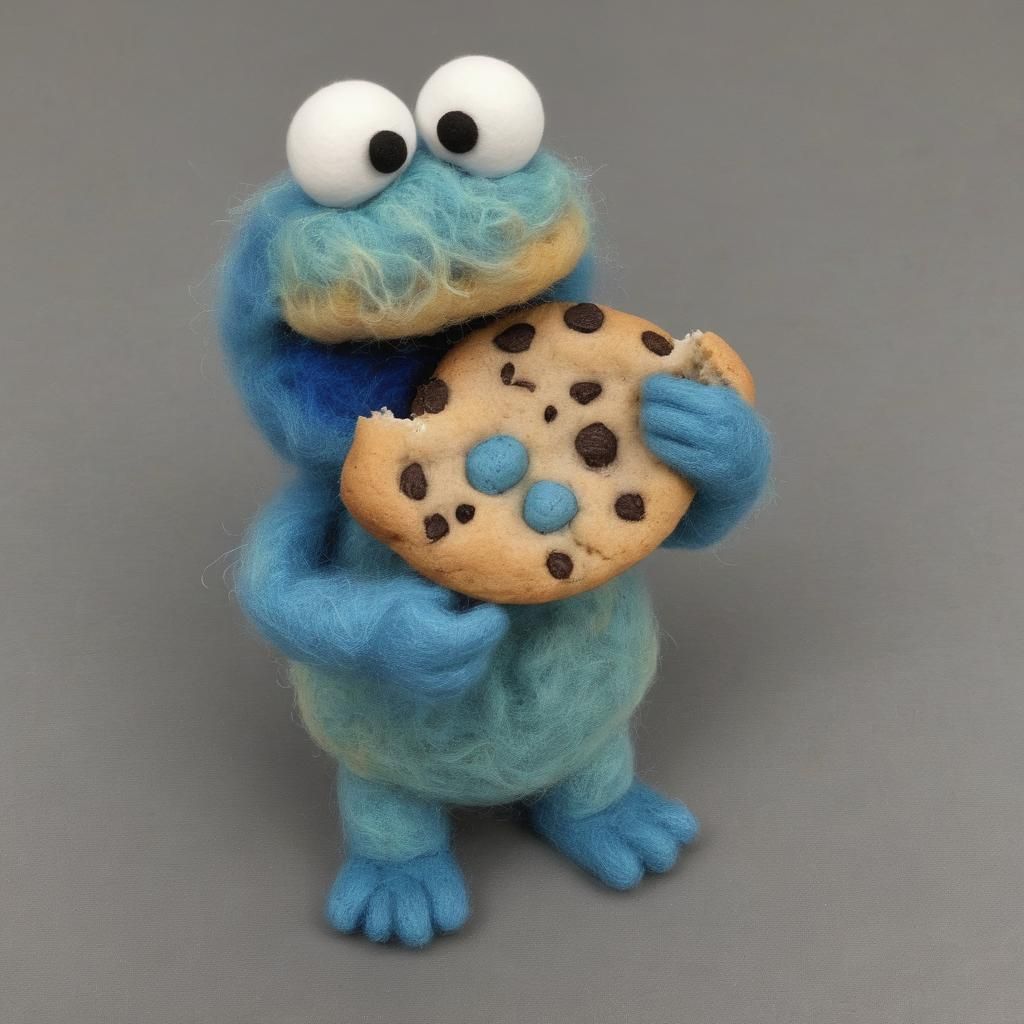 Needle-Felted Cookie Monster Close-up