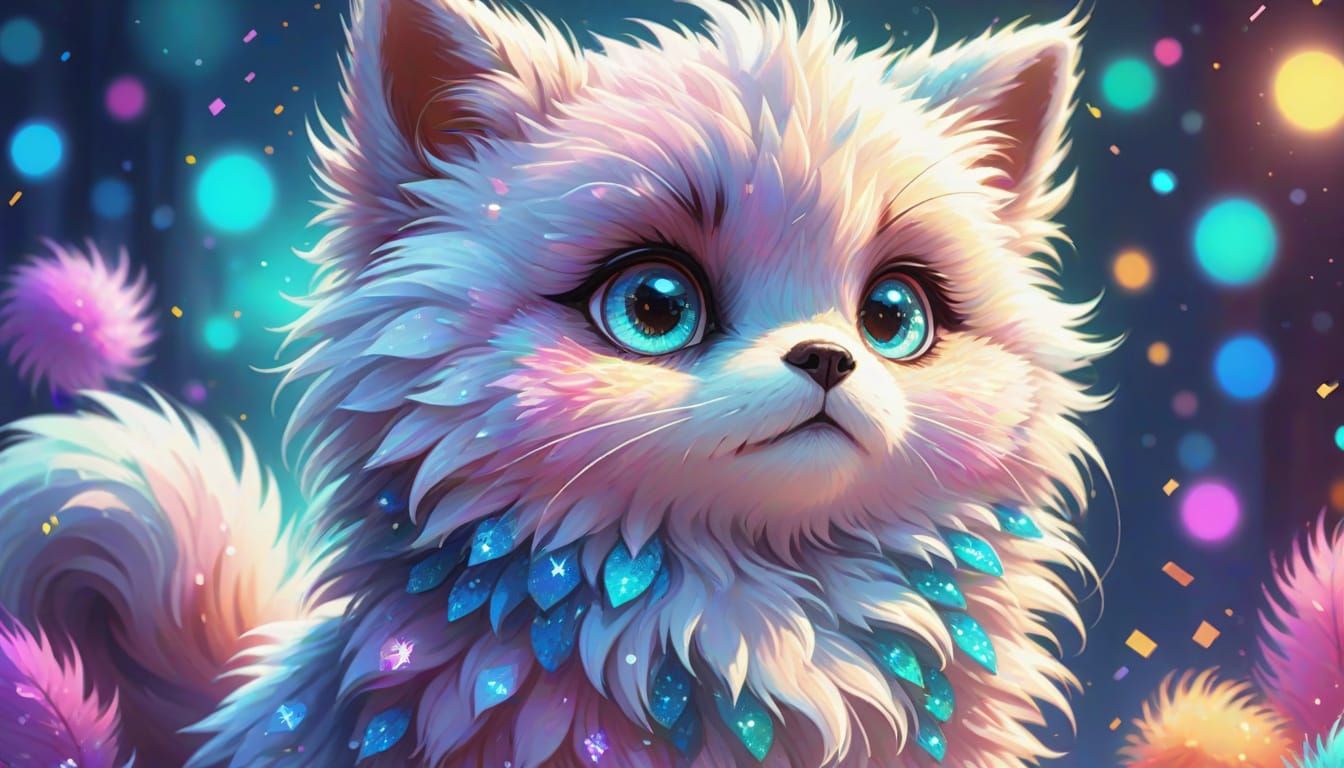 Cartoon Character in Pixel Art Style with Glittery Backgroun...