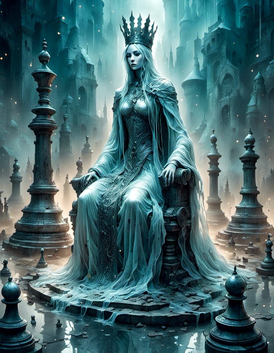 Chess King Becomes Queen's Spirit: Ink and Watercolor