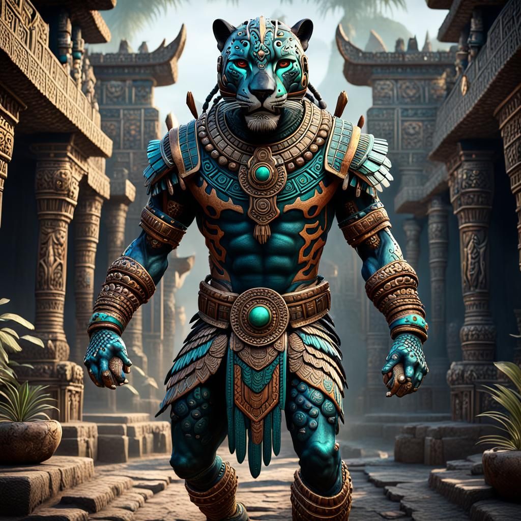 Aztec Jaguar Warrior: Detailed Fantasy Concept Art