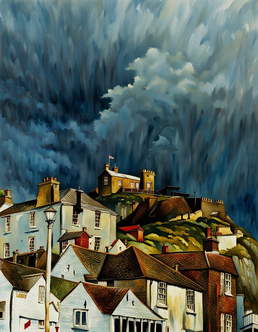 Steep Funicular Railway Climbing Cliff in Stormy Coastal Sce...