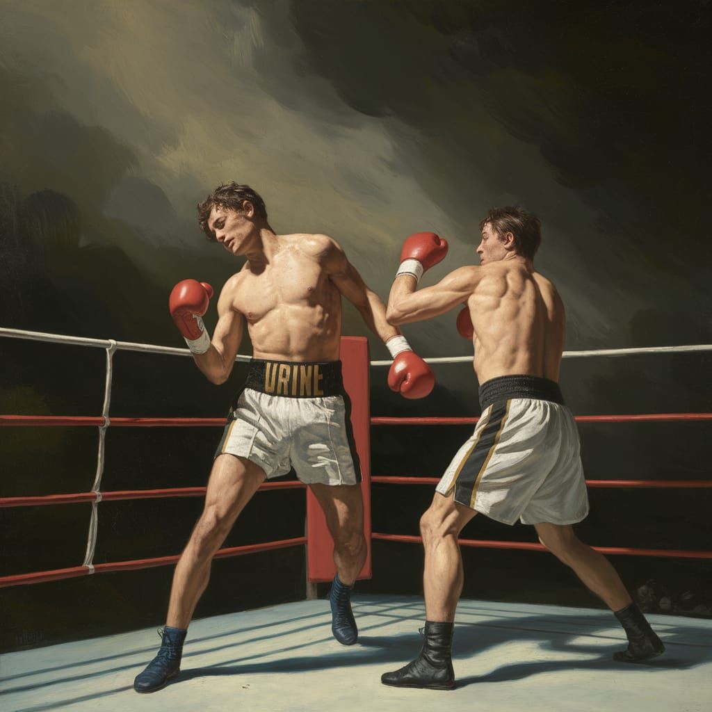 Boxer on Ropes in Rembrandt Style