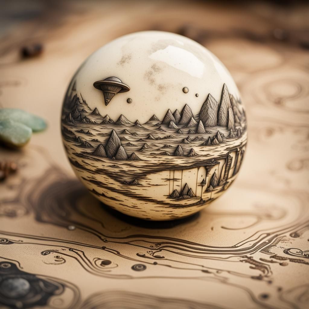 Scrimshaw Carving of an Alien Planet