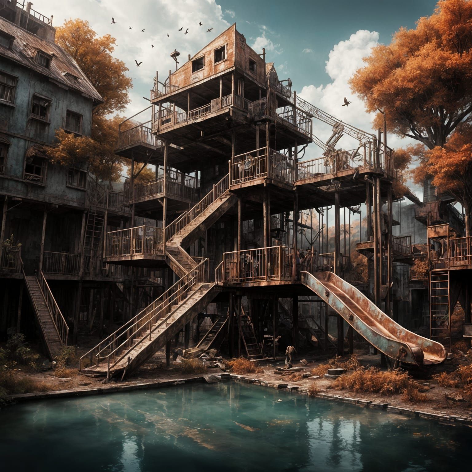 Haunting Rusted Playground Digital Matte Painting