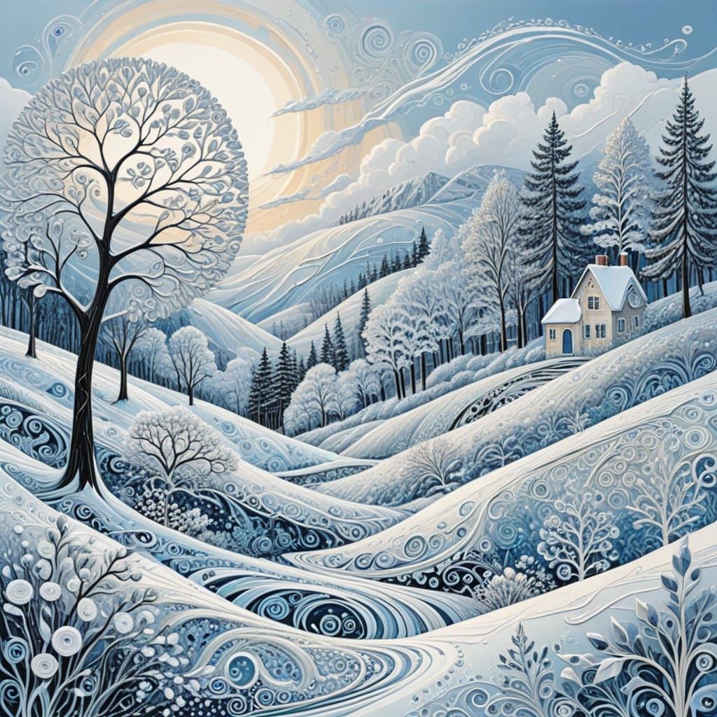 Winter Zentangle in Abstract Art Style