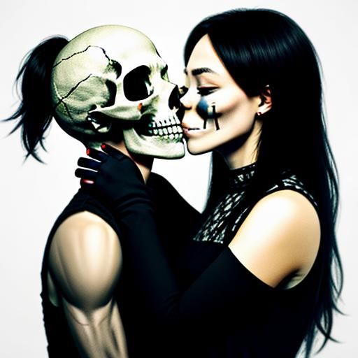 Person Kisses Skull: An AI Generated Image