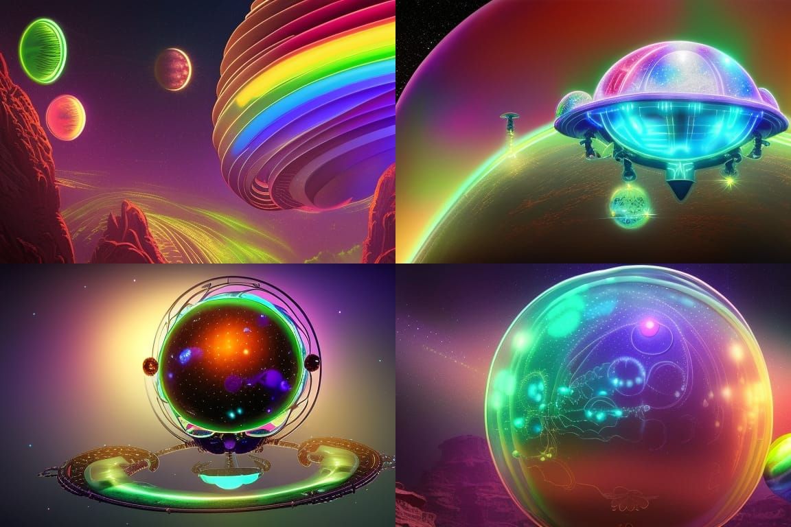 Steampunk Spaceship over Alien Planet in Acrylic Art Style