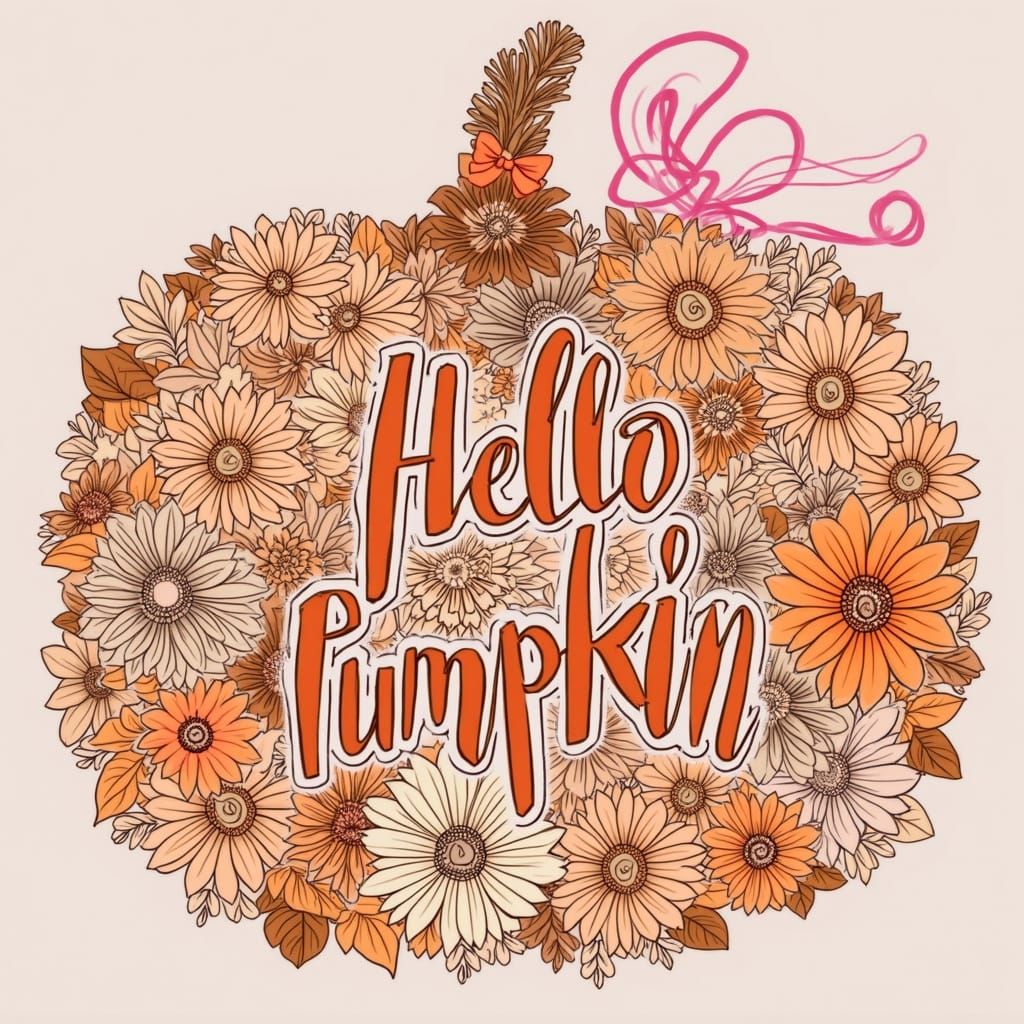 Floral Pumpkin with Hello Pumpkin Message