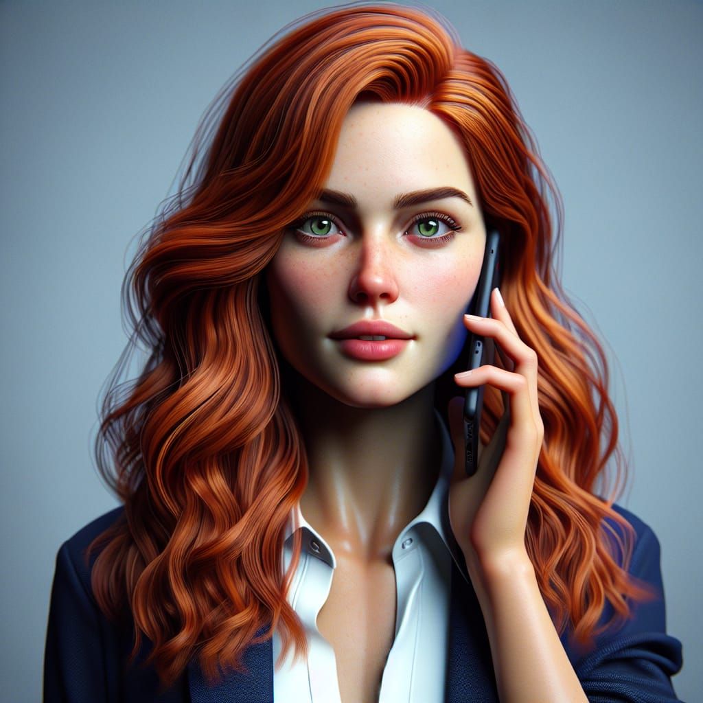 Attractive Redhead Woman Portrait in Hyperrealistic Style