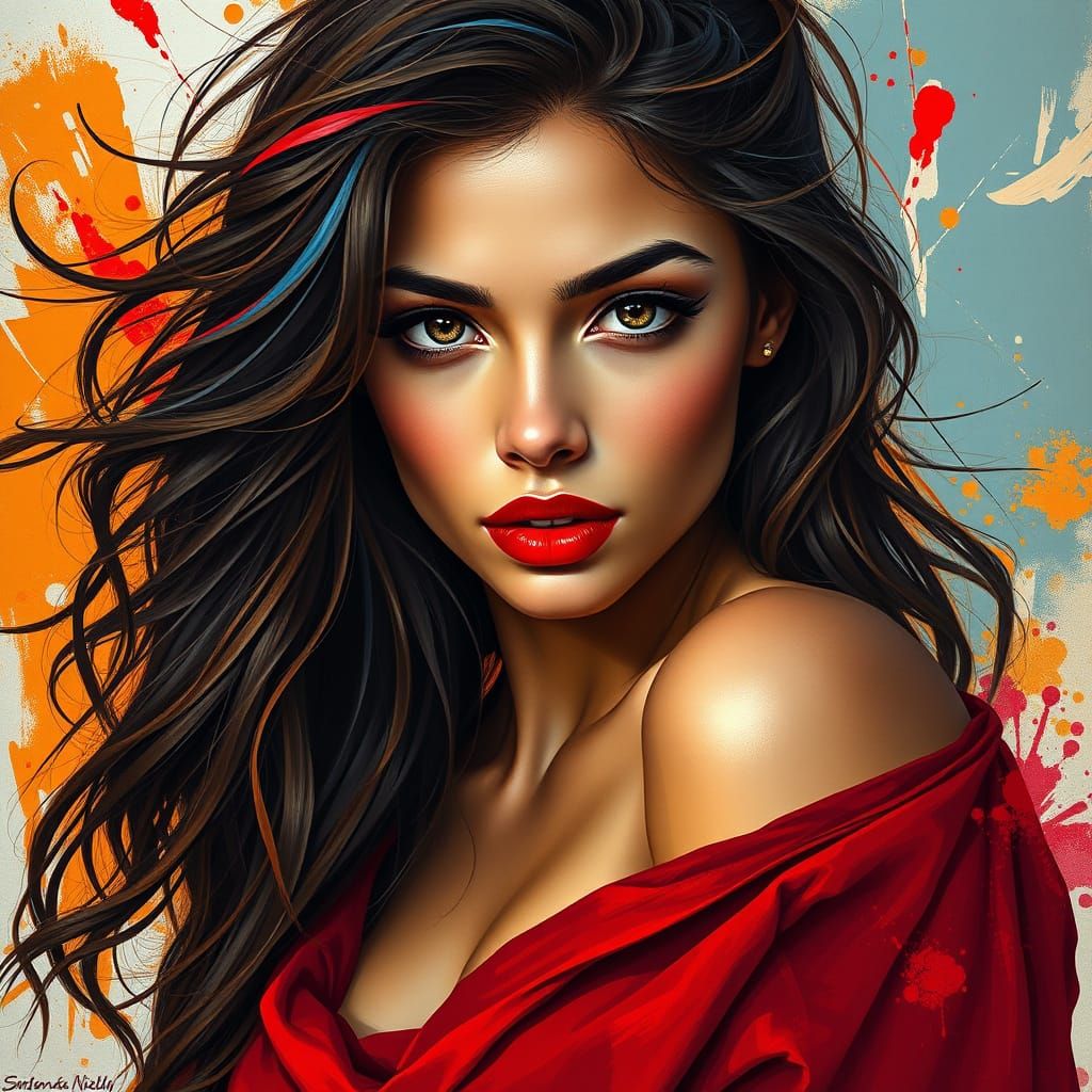 Sultry Venezuelan Beauty in Vibrant Oil Painting Style