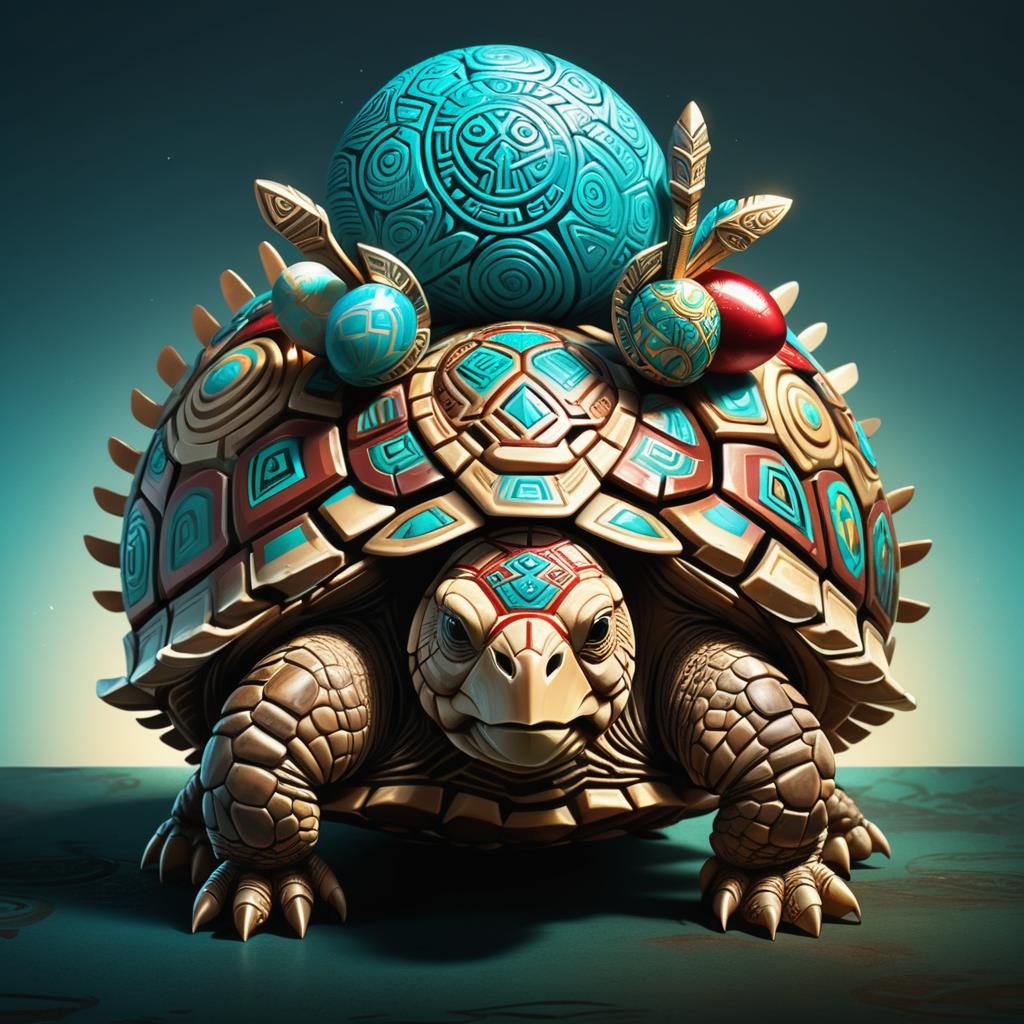 Aztec Tortoise with Ibex Crown in Byzantine Swirl