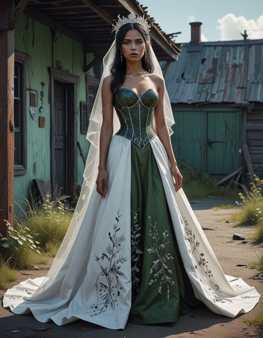 Mexican Bride in Gothic Princess Wedding Attire with Intrica...