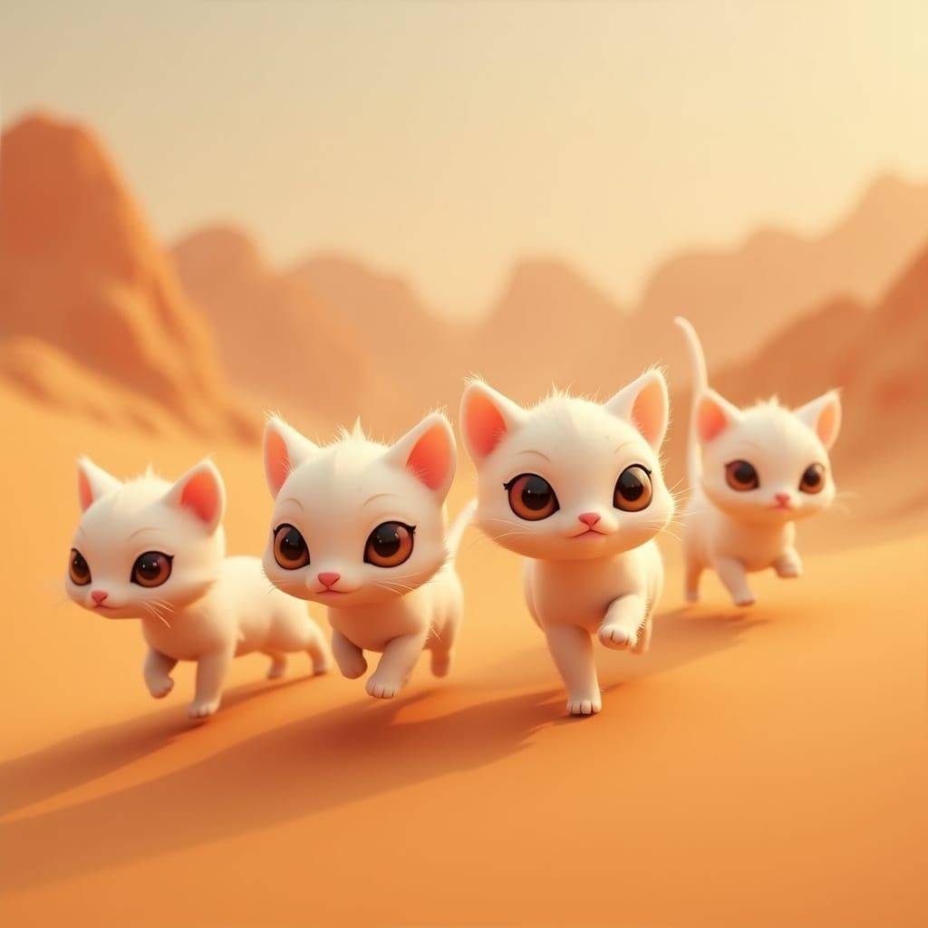 a single high detailed close up, four adorable thin animated...