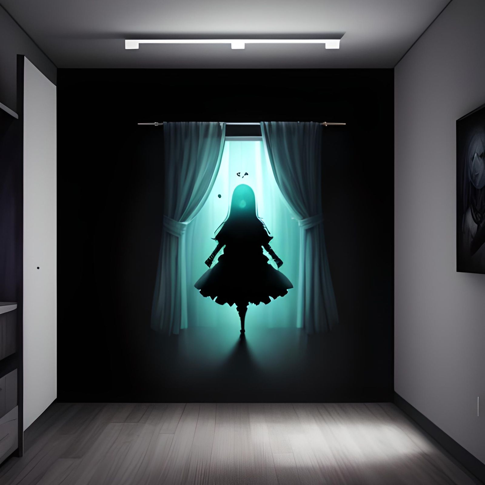 Chibi Ghost Girl in Kawaii Manga Style Bedroom