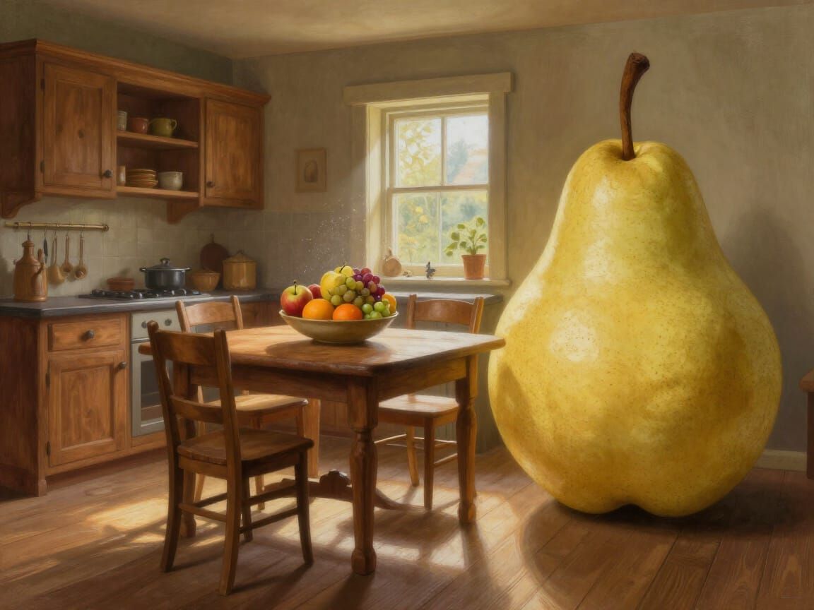 Whimsical Country Kitchen with Giant Pear Art