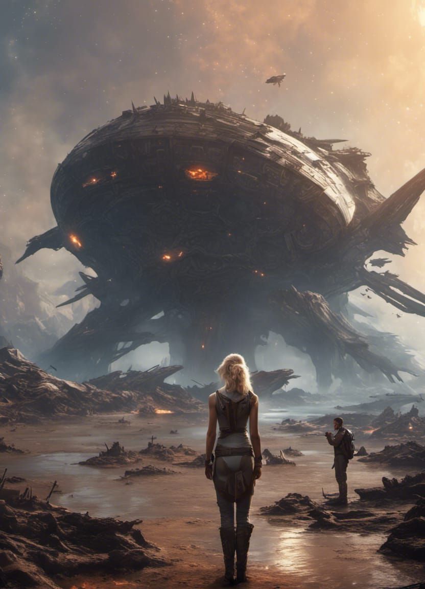 Burning Starship Wreckage on Alien World: Fantasy Art