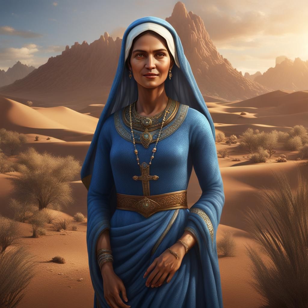 Mother Mary in Desert Landscape: Detailed Matte Painting
