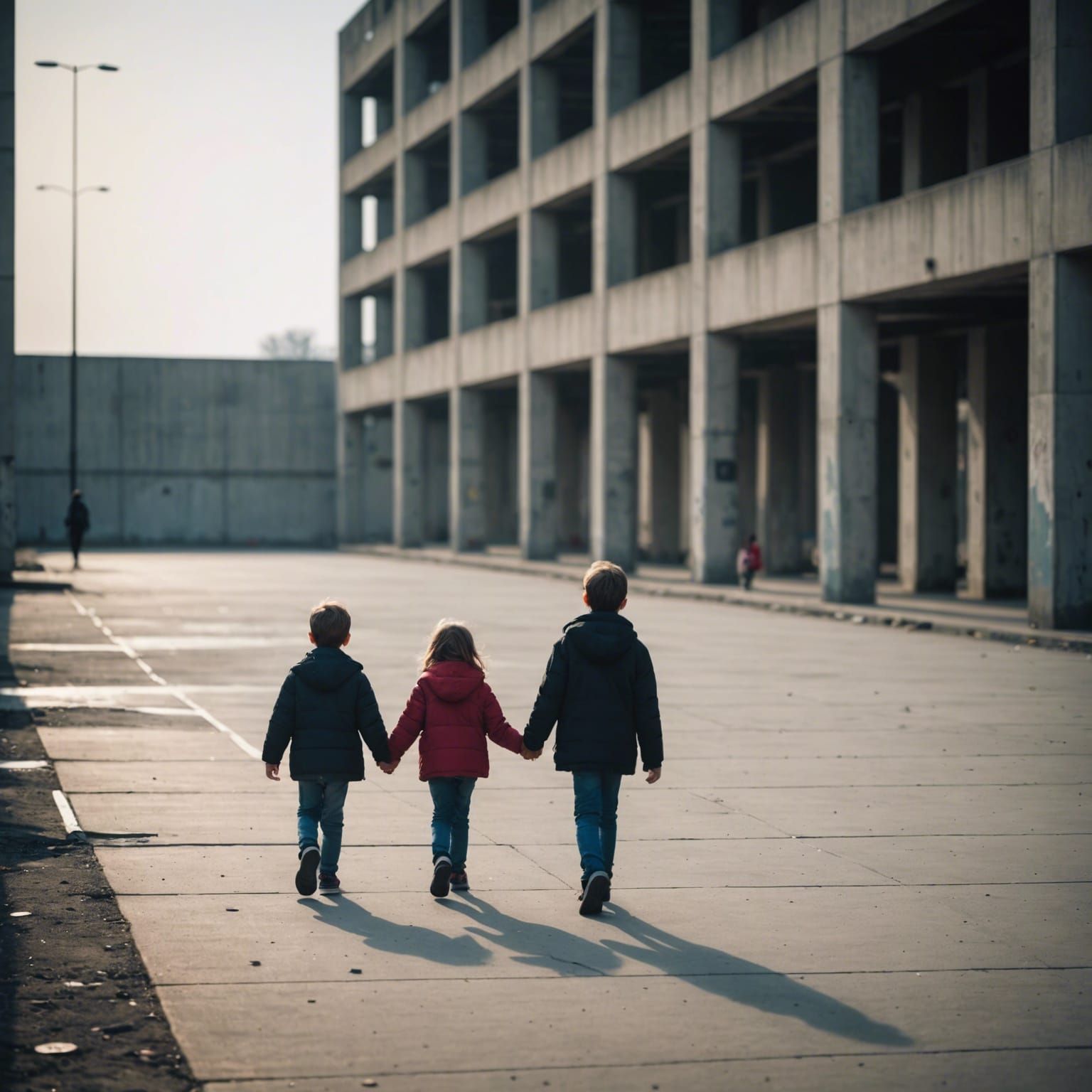 Desolate Concrete Space with Sad Figures