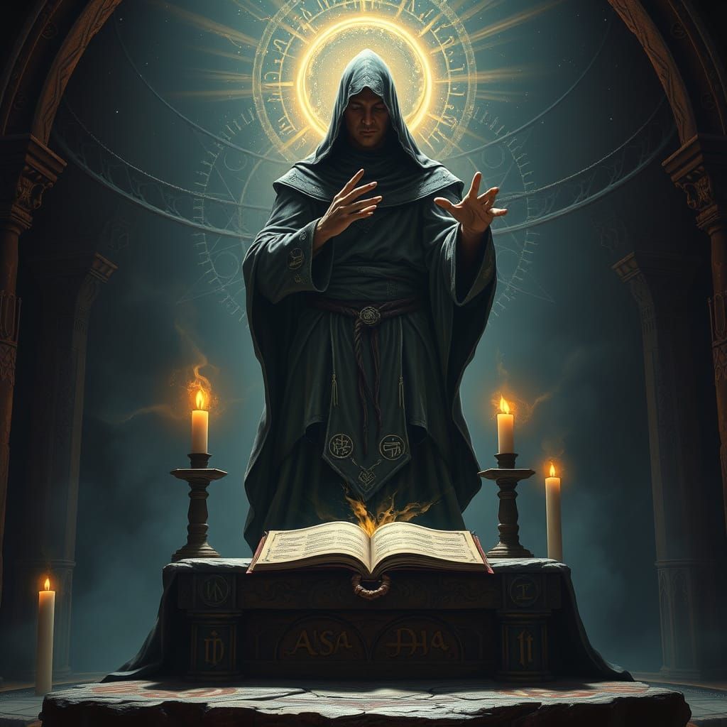 Sorcerer Performs Ancient Ritual in a Haunting, Dark Fantasy...
